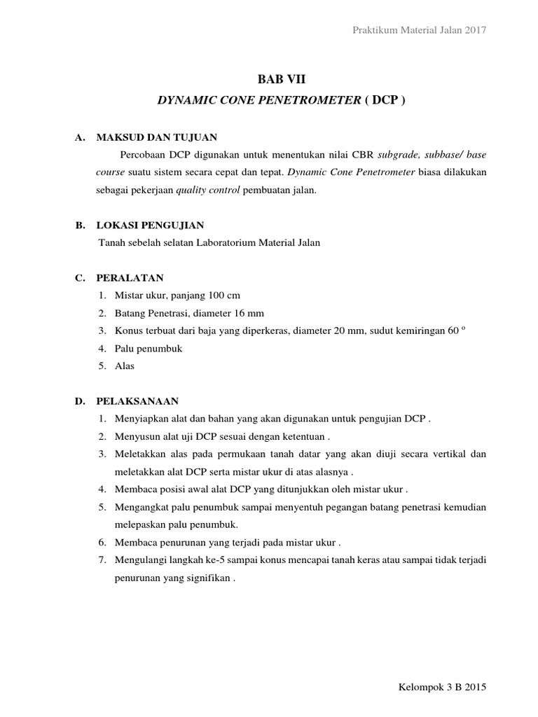 Pengujian DCP untuk Nilai CBR Tanah | PDF | Metode & Bahan Ajar