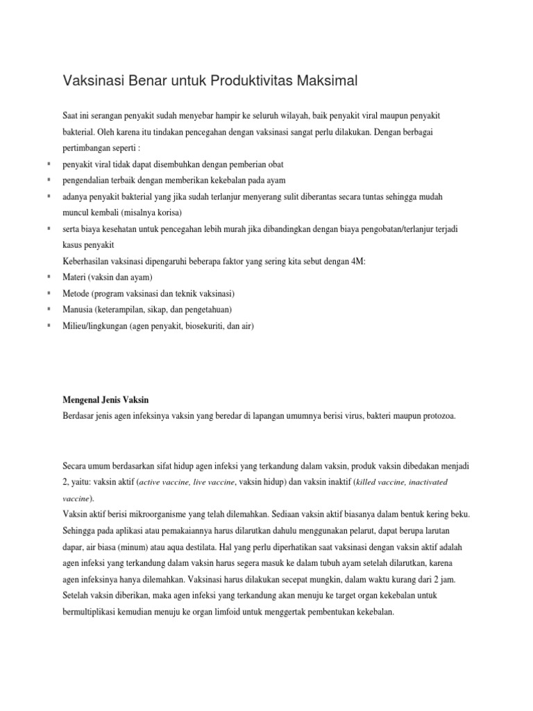Vaksinasi Benar Untuk Produktivitas Maksimal Pdf