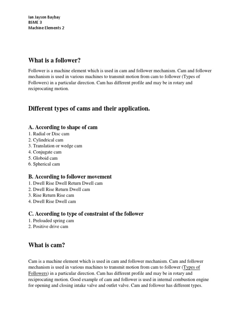 Classification and Types of Cams and Their Applications in Machine ...