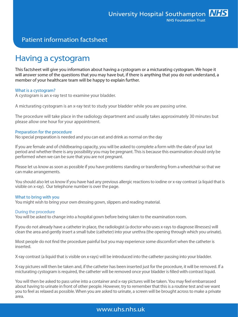 Cystogram Procedure Overview | PDF | Urination | Catheter