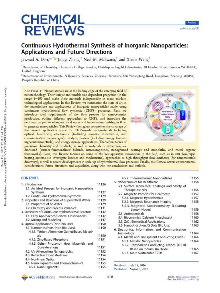 Continuous Hydrothermal Synthesis of Inorganic NanoParticles
