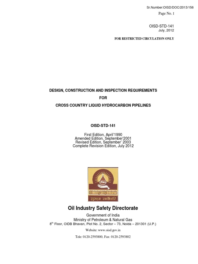 OISD-STD-141: Pipeline Safety Standards | PDF | Pipeline Transport ...