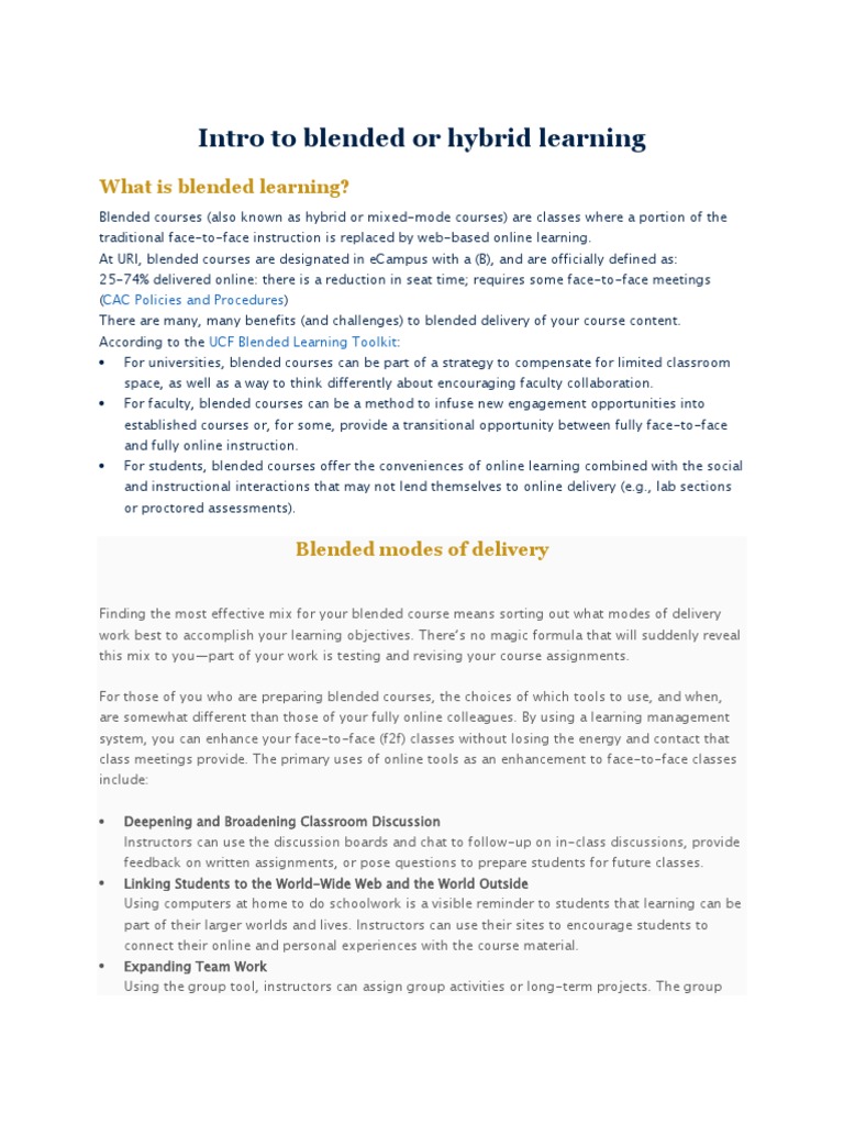Intro to Blended Learning Benefits | PDF | Teaching | Cognition