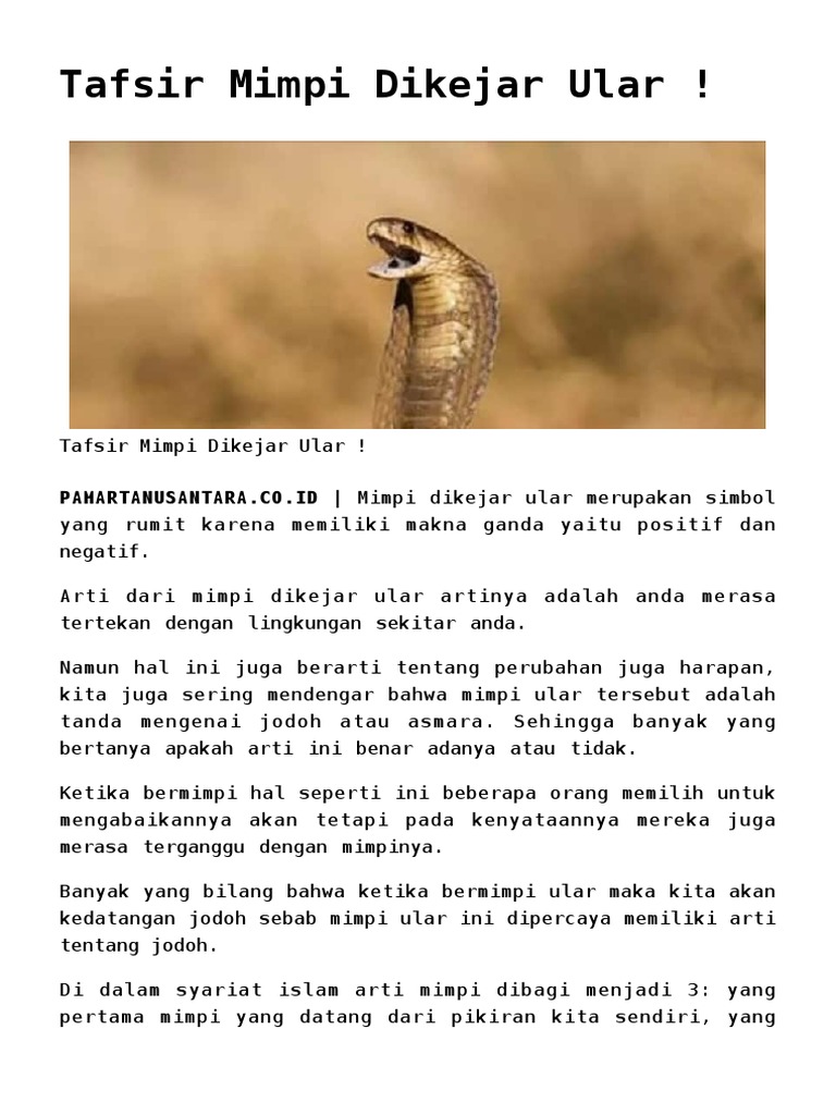 Arti Mimpi Dikejar Ular: Pertanda Buruk Atau Keberuntungan?