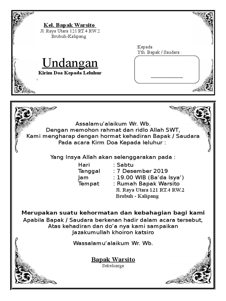Undangan Kirim Doa Yasin Dan Tahlil Pdf