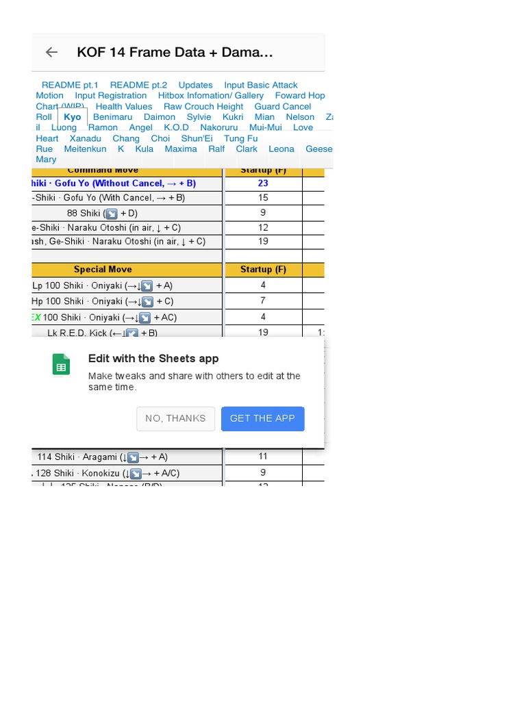 KOF 14 Frame Data + Damage (Ver. 3.10) January 2019 PDF Leisure