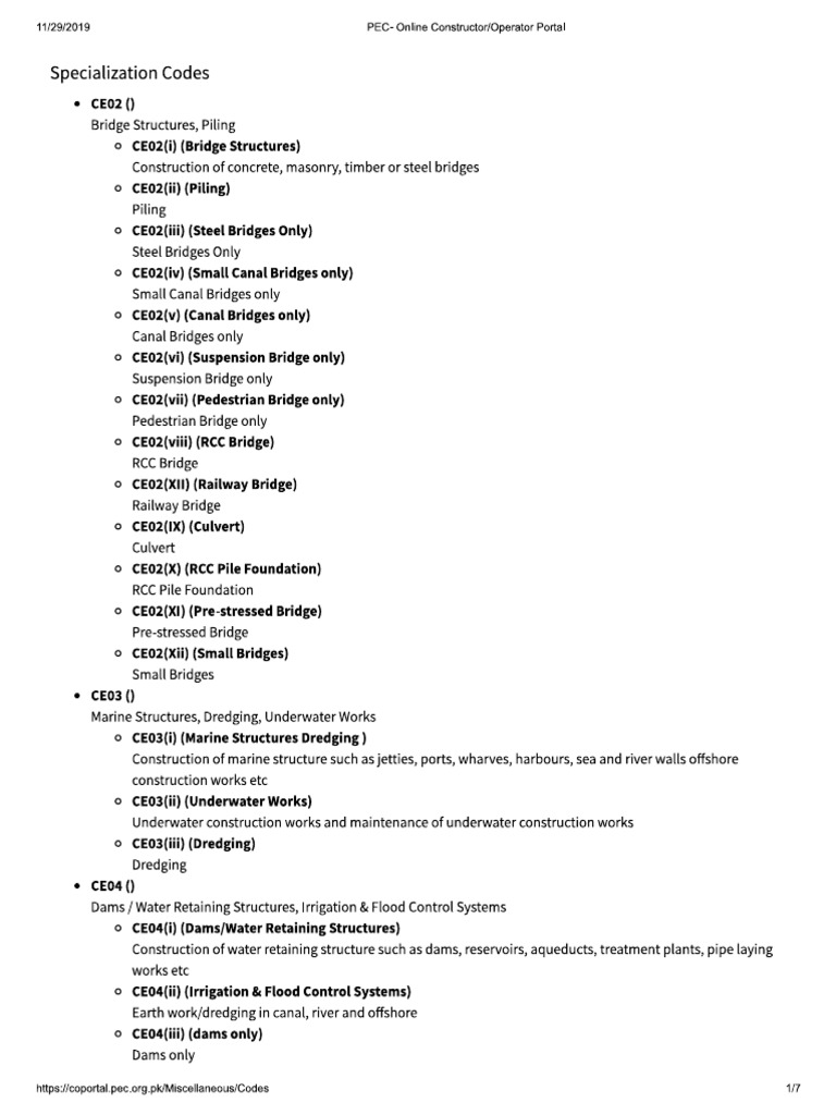 Specialization Codes For Contractors PDF | PDF