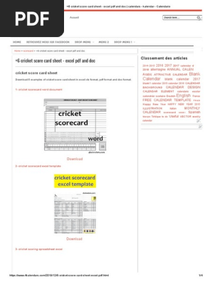 +6 cricket score card sheet - excel pdf and doc format