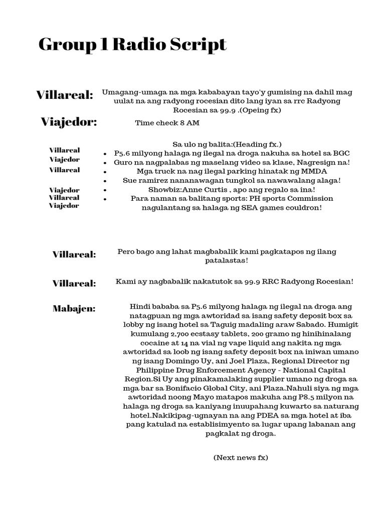 Group 1 Radio Script | PDF