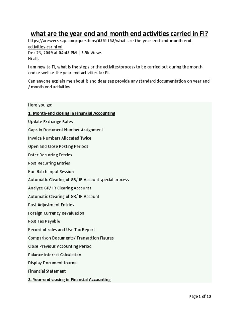 SAP FI Month-End & Year-End Activities | PDF | Balance Sheet | Invoice