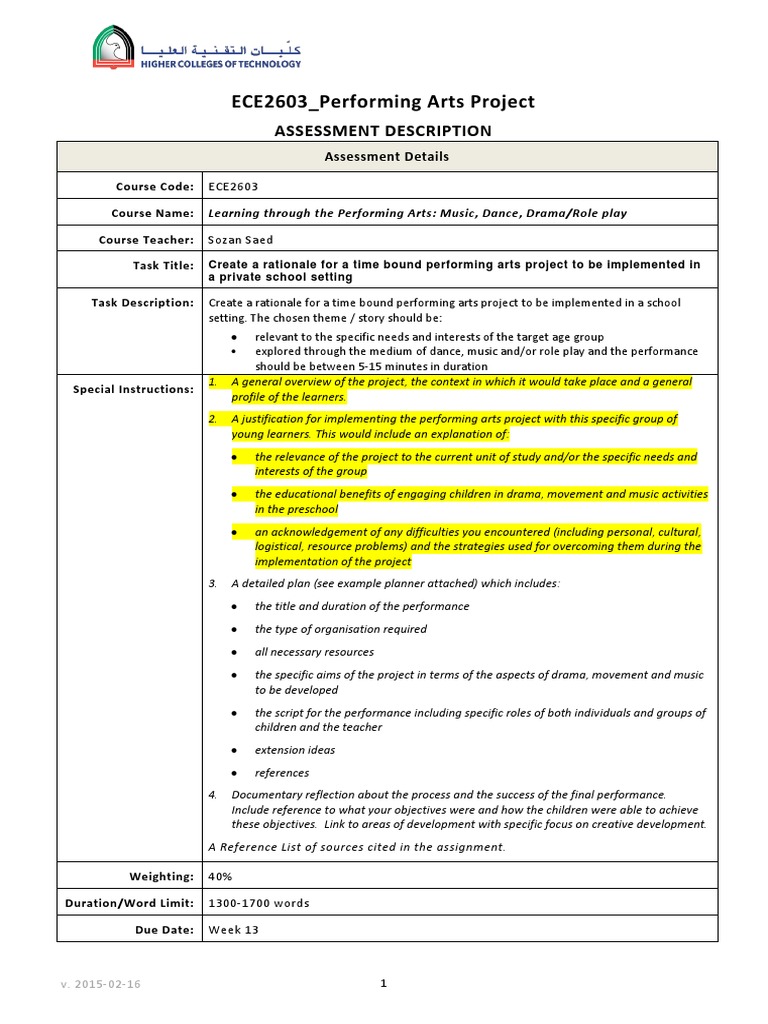 Performing Arts Assignment | PDF | Insight | Academic Dishonesty