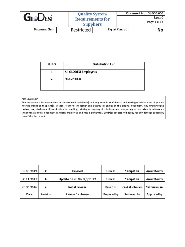 Supplier Quality Manual PDF PDF Calibration Supply Chain