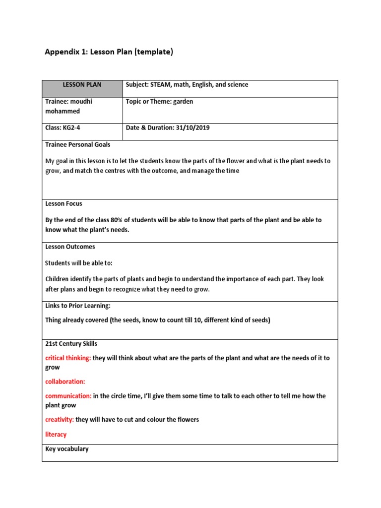Lesson Plan (Plants) | PDF | Lesson Plan | Flowers