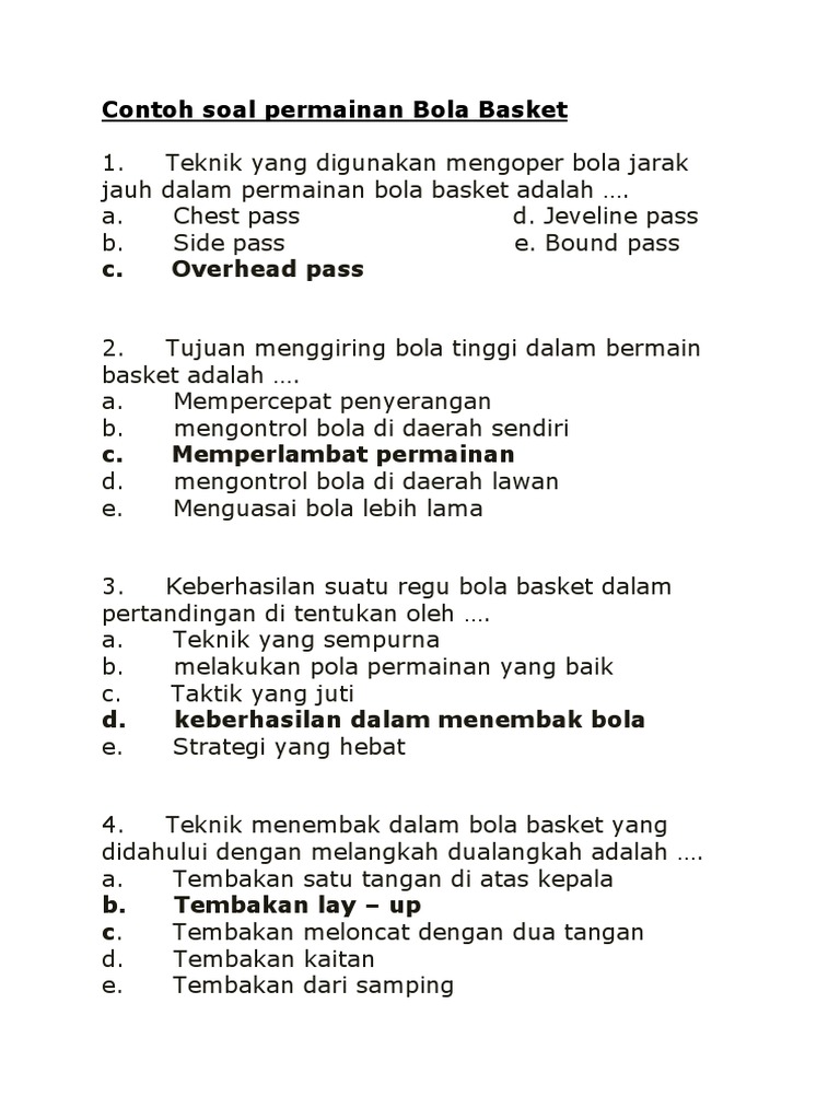 Penjas Contoh Soal Permainan Bola Basket