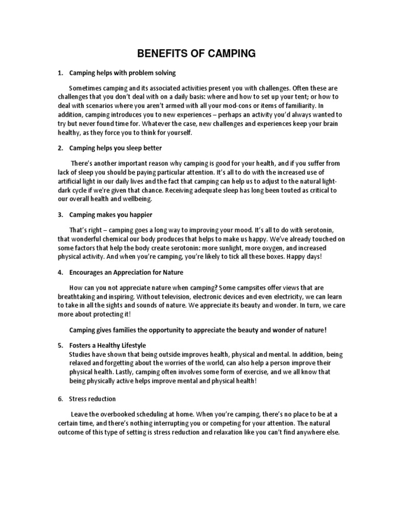 Benefits of Camping PDF Sleep Behavioural Sciences