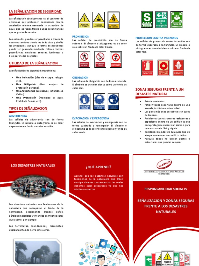 Triptico La Señalizacion y Zonas Seguras 1 Comprimido | PDF | Desastres  naturales | Temblores, image size:768x1024