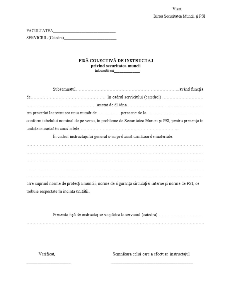 Fisa Colectiva de Instructaj PDF | PDF