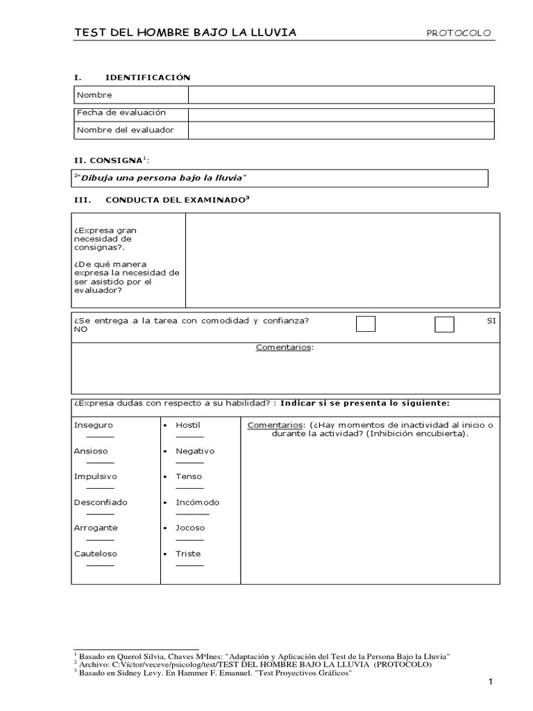 Protocolo del Test de la Persona Bajo la Lluvia | PDF
