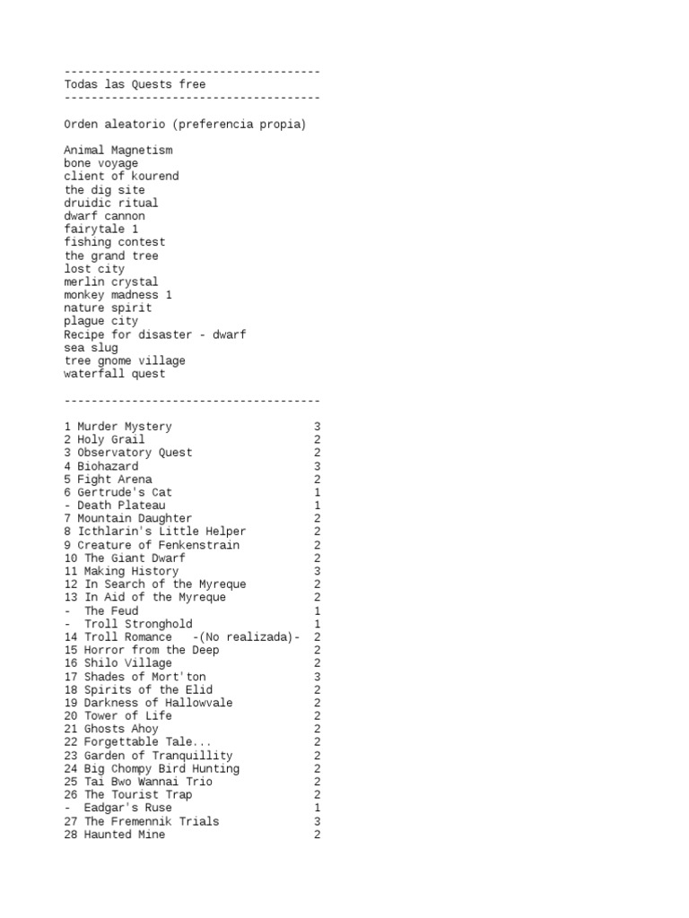 OSRS - Optimal Quests | PDF