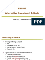 FIN 502 Alternative Investment Criteria