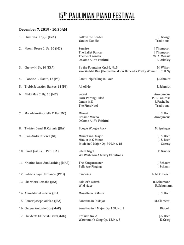 Paulinian Piano Festival Program | PDF | Classical Music | Musical ...