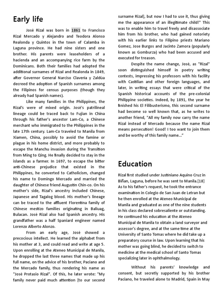 José Rizal: Early Life and Education | PDF | Philippines