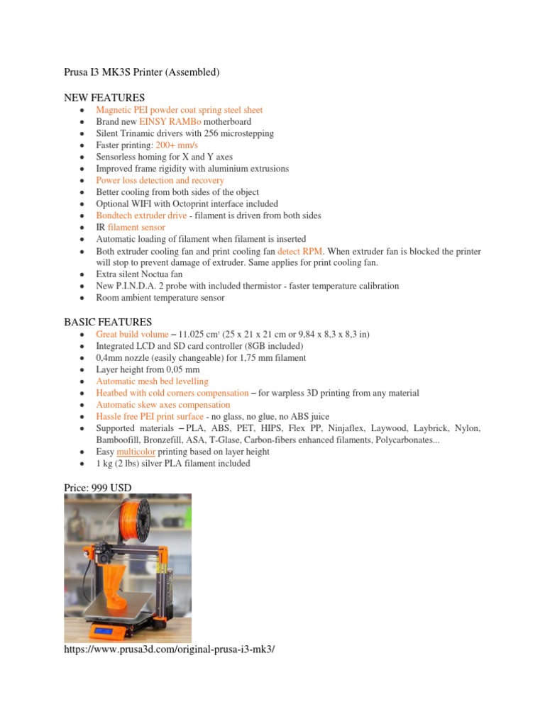 Prusa I3 MK3S Printer | PDF