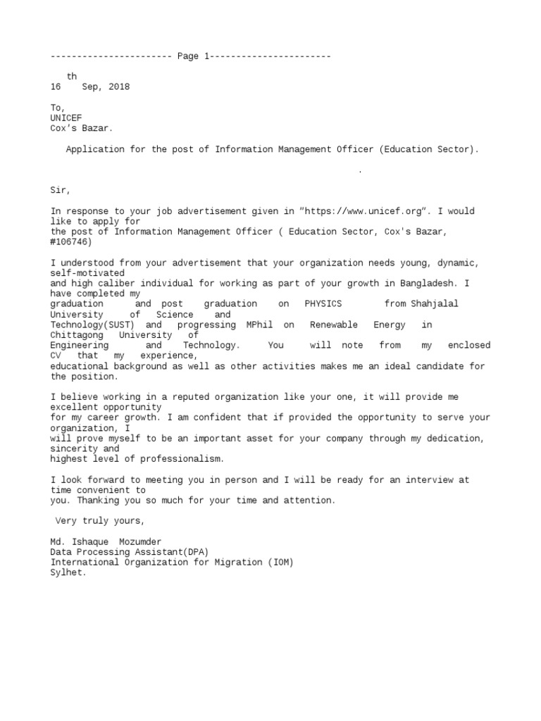 sample of cover letter for unicef jobs