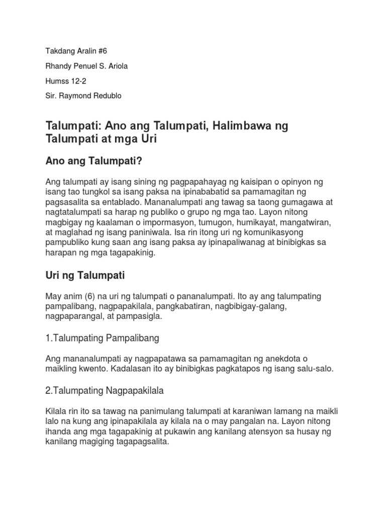 Talumpating Pampalibang Mga Halimbawa - talumpatitungkol