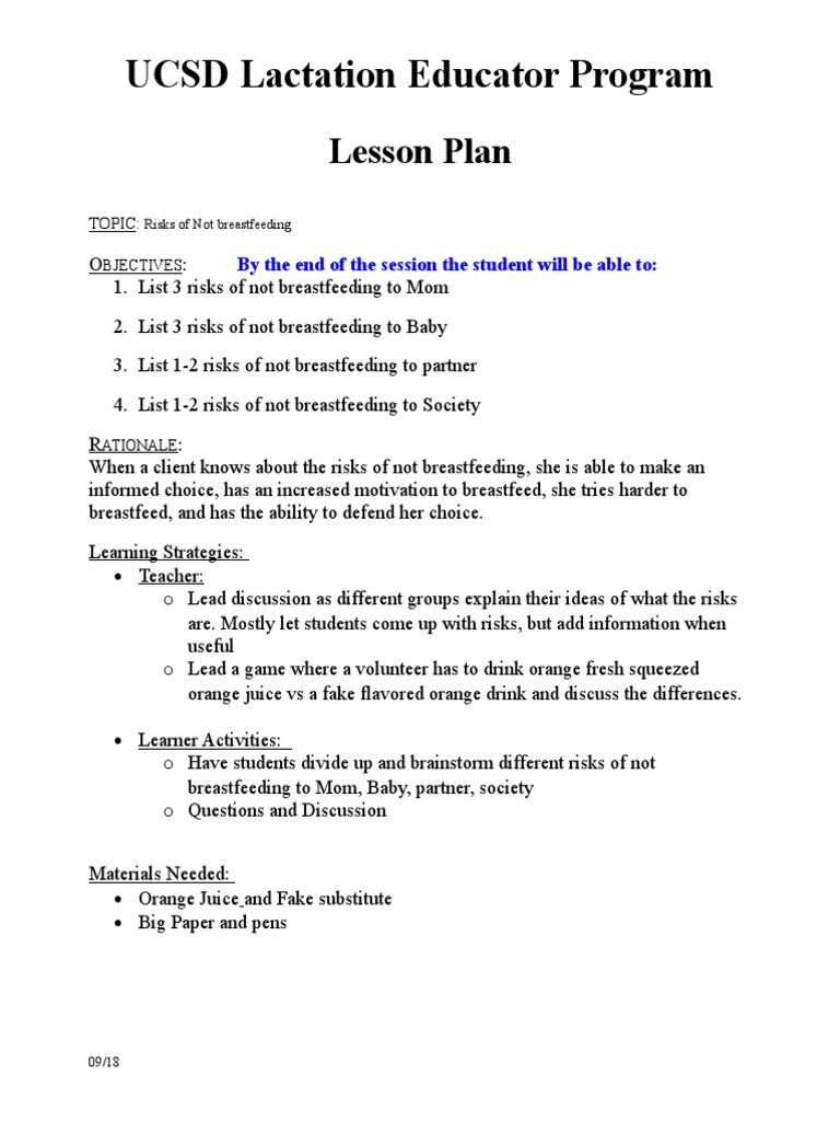 Lesson Plans PDF Breastfeeding Breast Milk