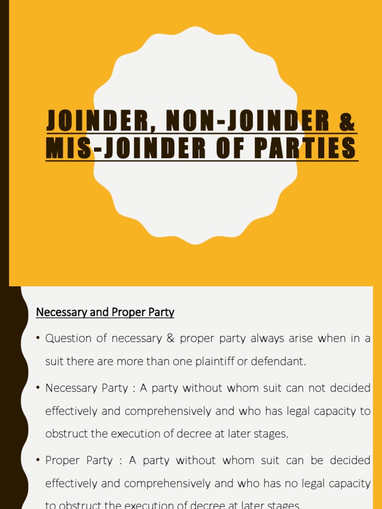 Joinder, Non Joinder and Mis Joinder PDF Joinder Lawsuit