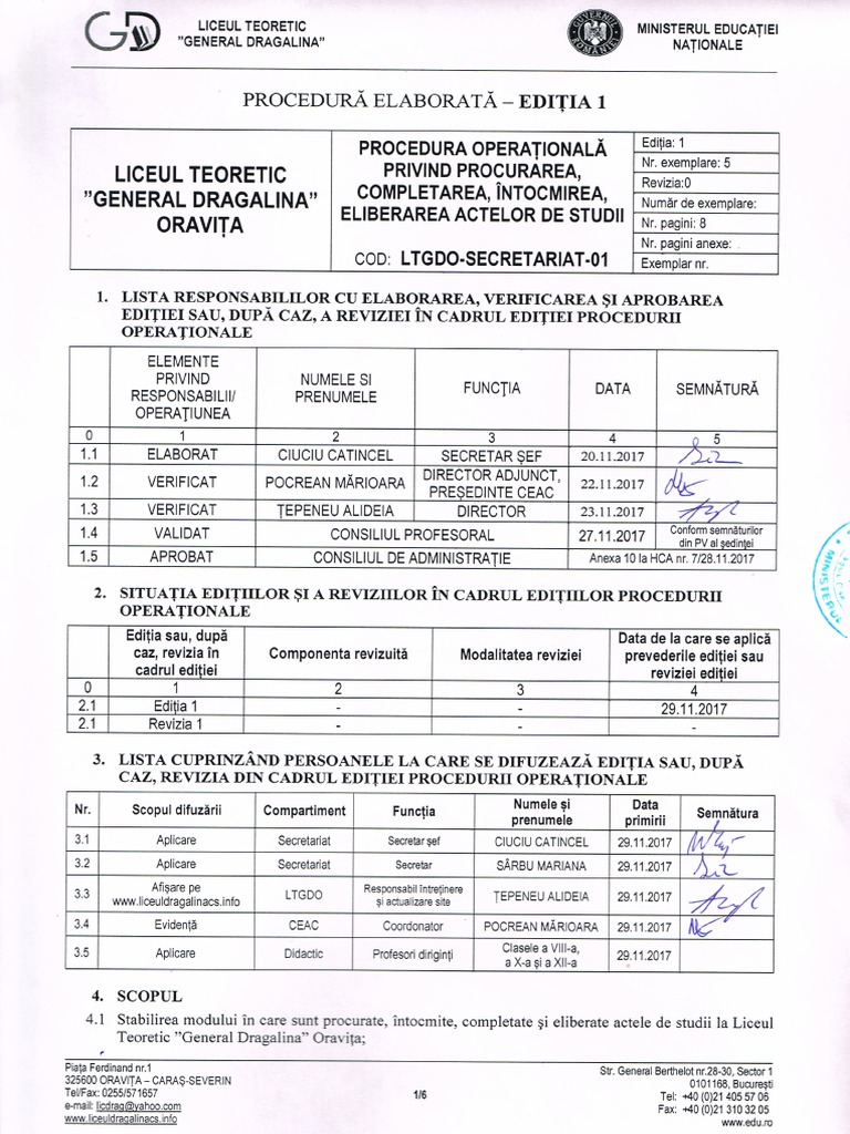 10 Procedura Operationala Acte De Studii