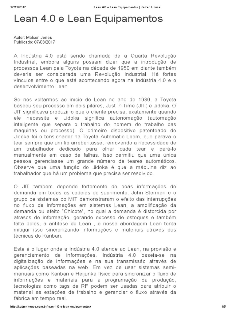 Lean 4.0 PDF | PDF | Qualidade (negócios) | Tempo
