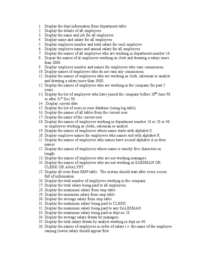 SQL Exercises | PDF | Databases | Salary
