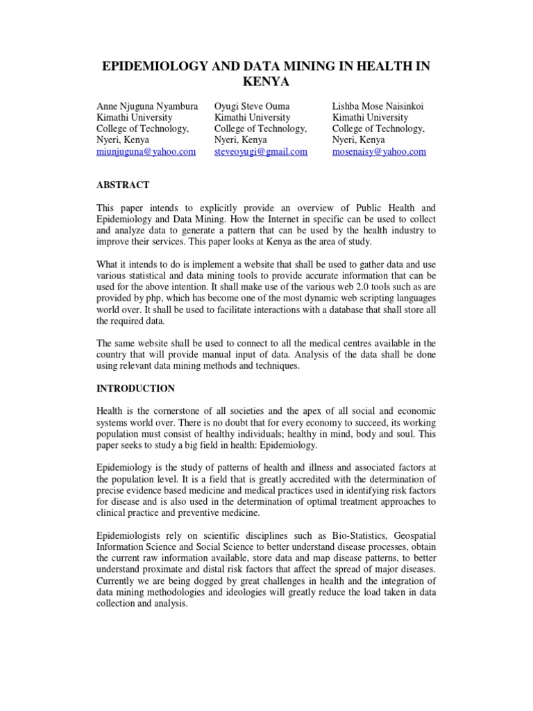 Epidemiology and Health Data Mining Research PDF Statistical