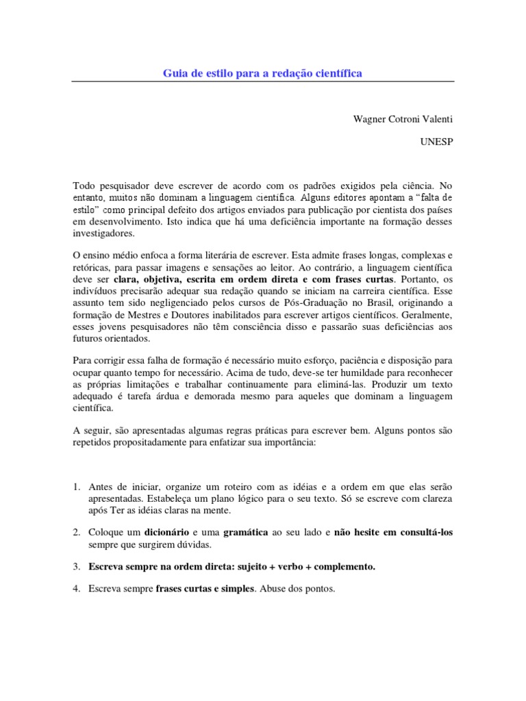 Guia de Estilo para A Redação Científica | PDF | Science | Informação