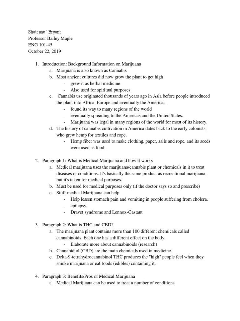 Research Paper Outline | PDF | Medical Cannabis | Cannabis (Drug)