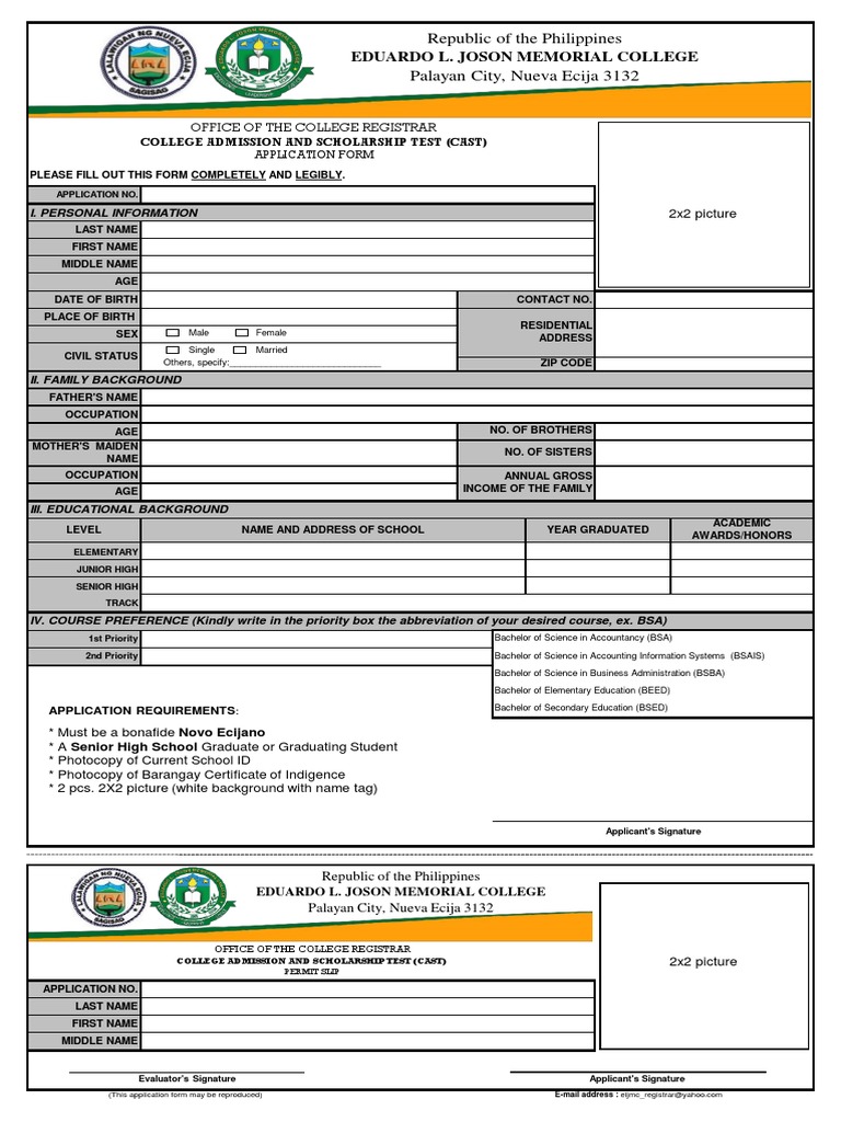 CAST Application Form for College Admission | PDF | Bachelor's Degree ...