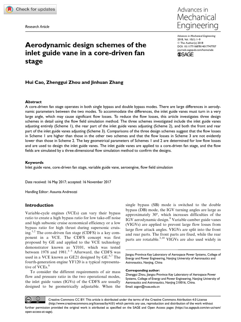 Inlet Guide Vane Design for Core-Driven Fans | PDF | Boundary Layer ...