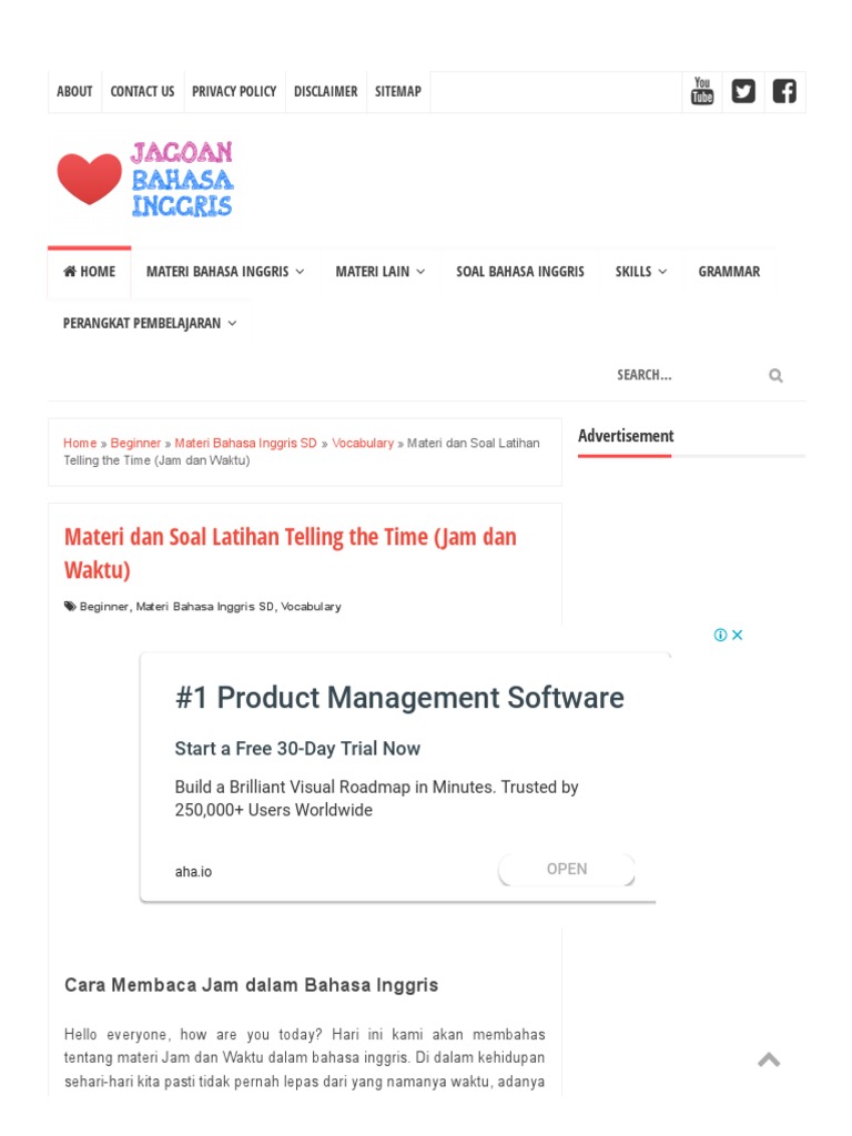 Materi Dan Soal Latihan Telling The Time Jam Dan Waktu Jagoan Bahasa Inggris Pdf
