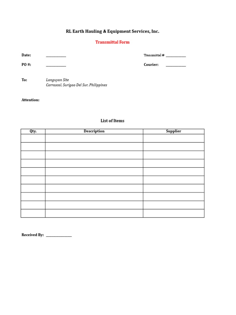 Transmittal Form Template