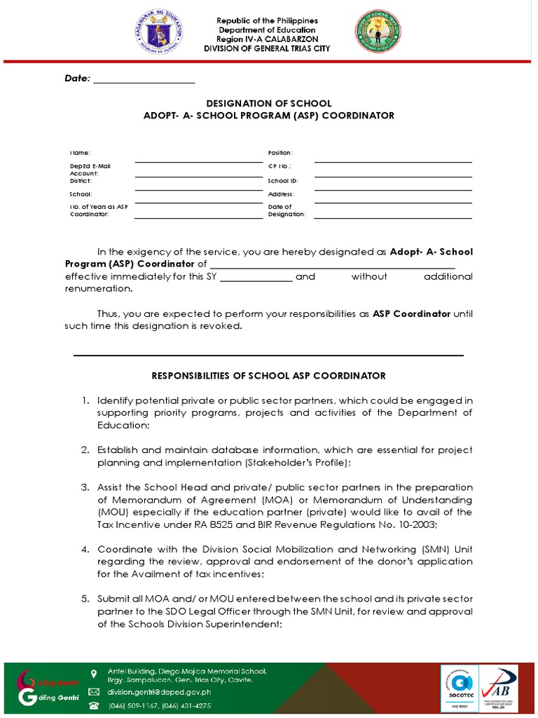 ASP Coordinator Designation and Duties | PDF | Economies | Public Sphere