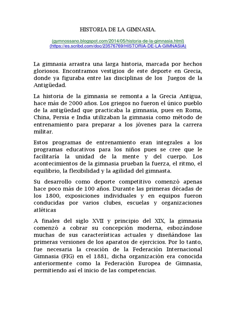 Historia de la Gimnasia Antiguo y Moderno | PDF | Gimnasia | Deportes ...