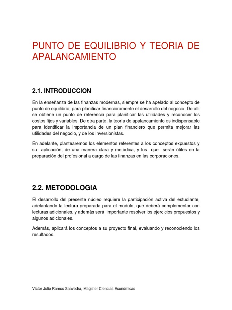 Punto de Equilibrio y Apalancamientos | PDF | Apalancamiento (Finanzas ...