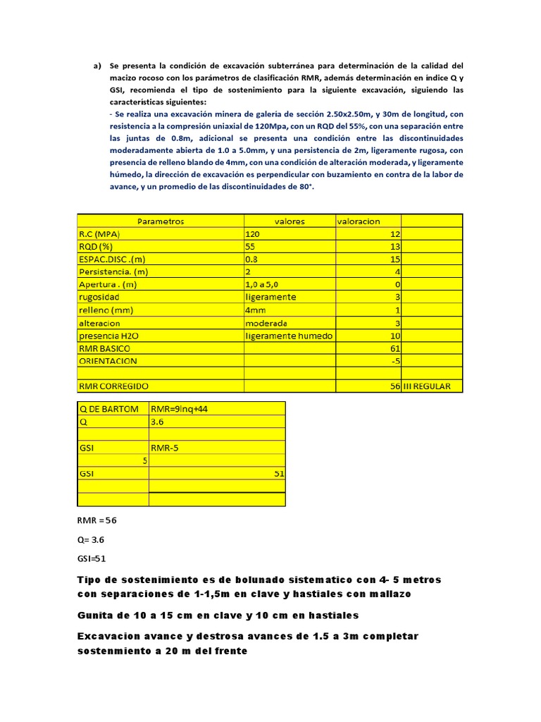 Excavación Subterránea: Análisis RMR y Sostenimiento | PDF