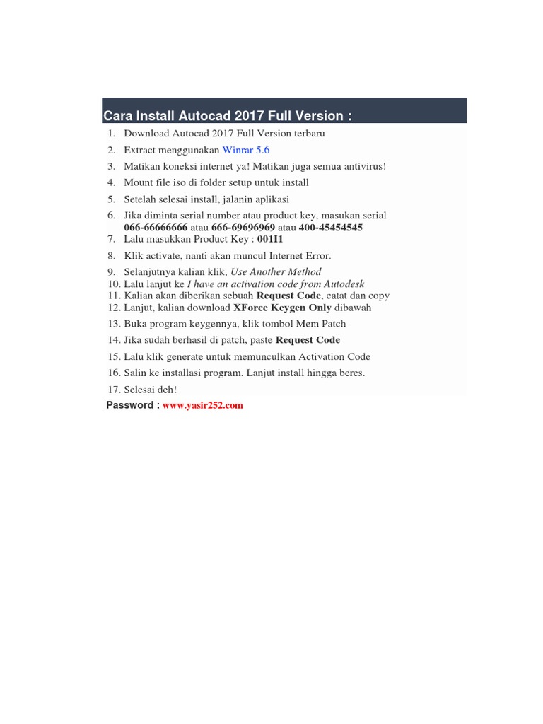 Panduan Instalasi Autocad 2017 Full | PDF