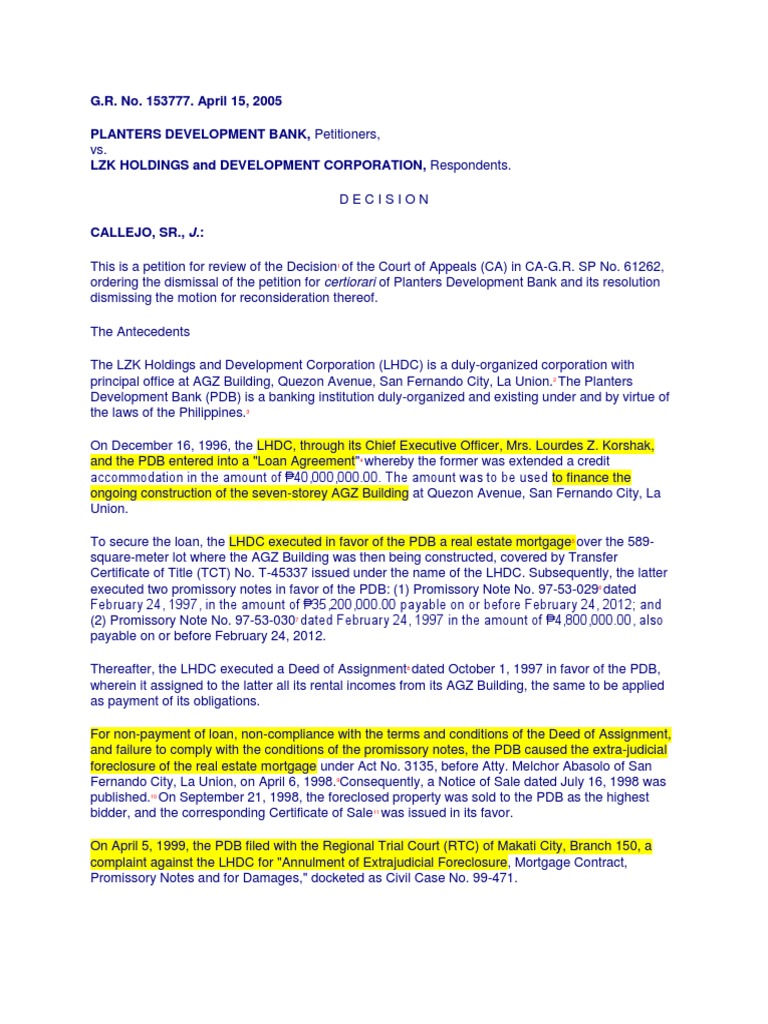 Planters Development Bank Vs LZK Holdings Rule 10 PDF Pleading