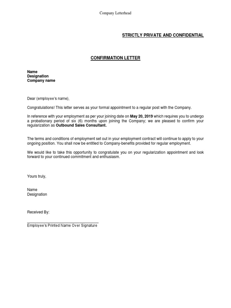 Confirmation of Regularization Letter | PDF