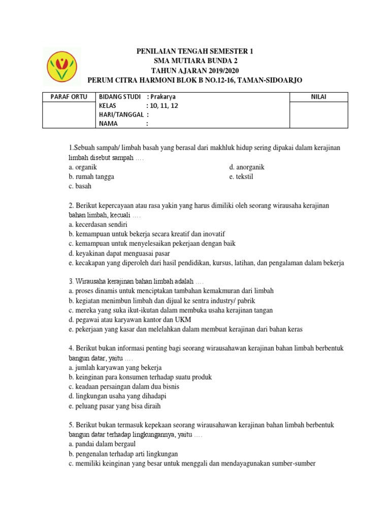 Pas Prakarya Sma 10 11 12
