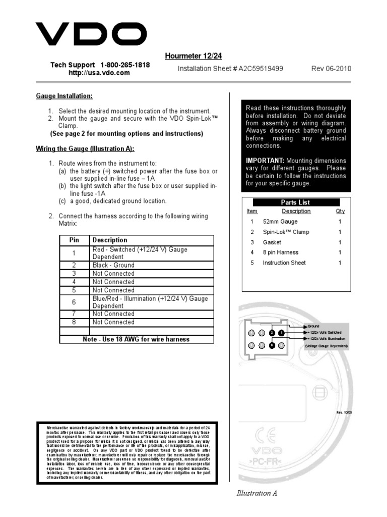 VDO Gauge VL Hourmeter 12 24 PDF Fuse (Electrical) Screw